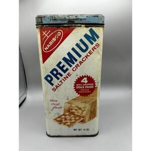 Vintage 1969 NABISCO PREMIUM SALTINE CRACKER Metal Container Tin Can Box 14 OZ